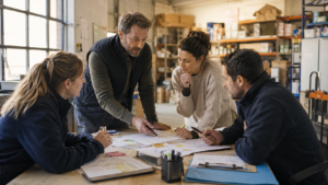 Formation à l'IA générative en entreprise : dirigeant et équipe d'une PME se formant en 2026